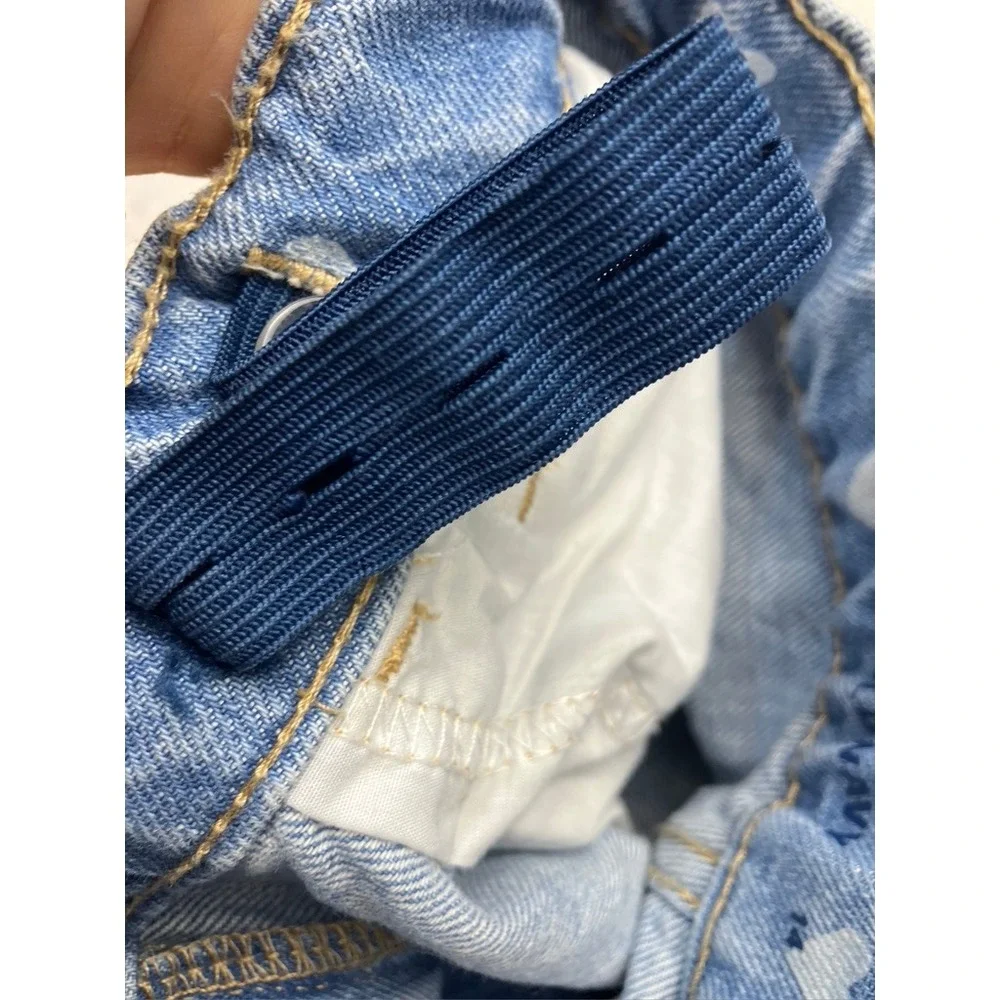 Old Navy Baggy Wide Leg Jeans Kids 14 Blue Heart Print High Rise Denim